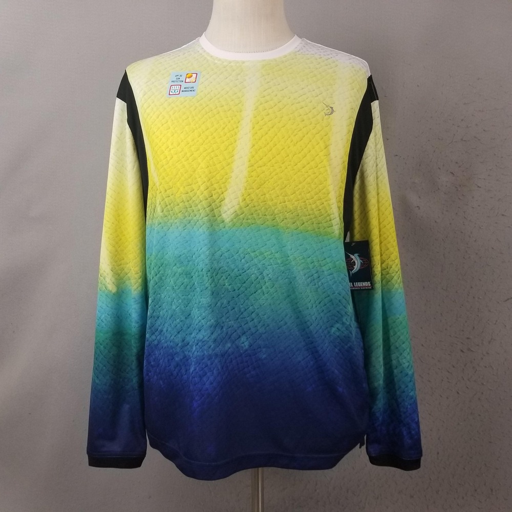 Reel Legends Fishing Shirt Men Medium Yellow Performance LS UPF 30 Ombre